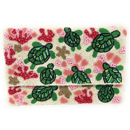 Childlike Hand-Beaded Turtle Coral Clutch - Image 9