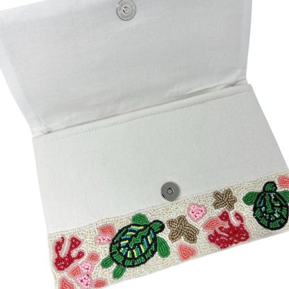 Childlike Hand-Beaded Turtle Coral Clutch - Image 6