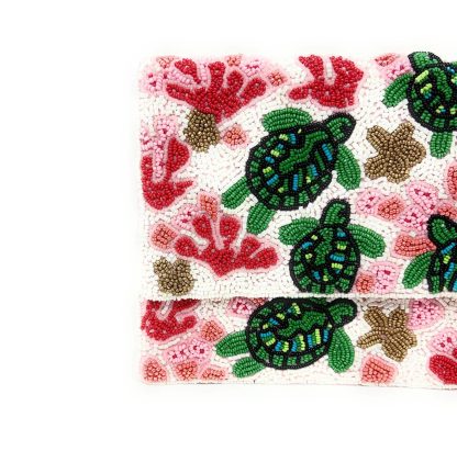 Childlike Hand-Beaded Turtle Coral Clutch - Image 5