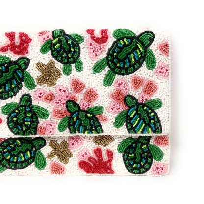 Childlike Hand-Beaded Turtle Coral Clutch - Image 4