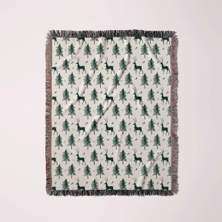 Christmas style elk pine tree jacquard blanket