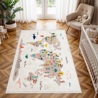 Colorful and fun world map children's carpet