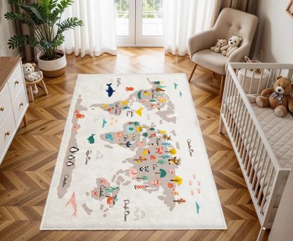 Colorful and fun world map children's carpet