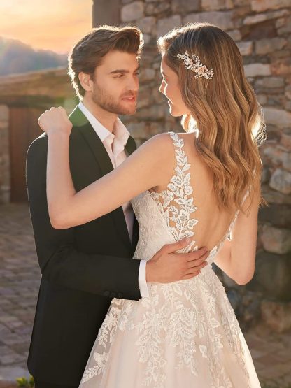 Light Champagne V-Neck Lace Embroidery Wedding Dress with Train - Image 5
