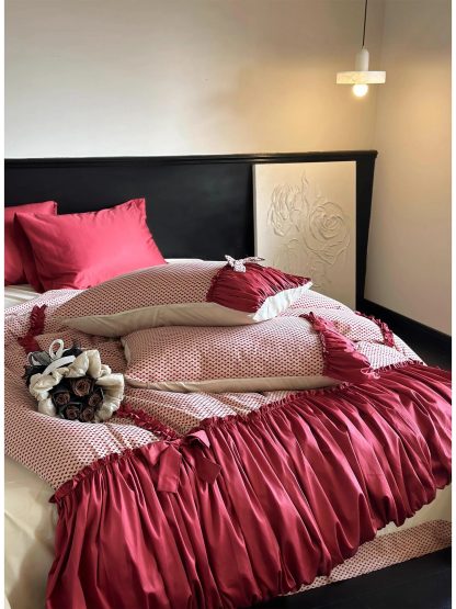Contrast color polka dot ruffle bedding four-piece set - Image 5