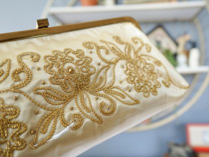 Vintage Gold Embroidered Satin Clutch - Image 5