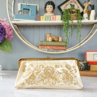 Vintage Gold Embroidered Satin Clutch