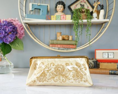 Vintage Gold Embroidered Satin Clutch