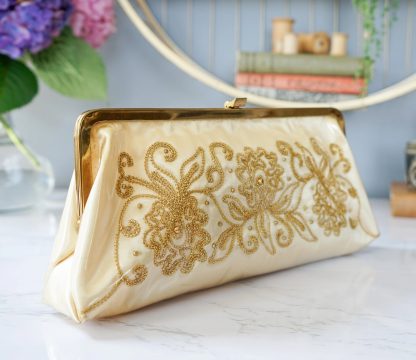 Vintage Gold Embroidered Satin Clutch - Image 3