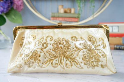 Vintage Gold Embroidered Satin Clutch - Image 2