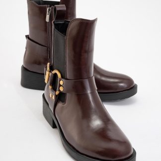 Vintage burgundy metal buckle ankle boots