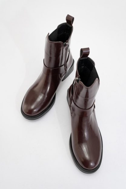 Vintage burgundy metal buckle ankle boots - Image 2