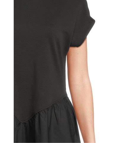 Black patchwork short-sleeved long dress - Image 5