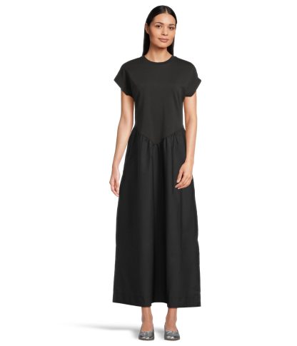 Black patchwork short-sleeved long dress - Image 4