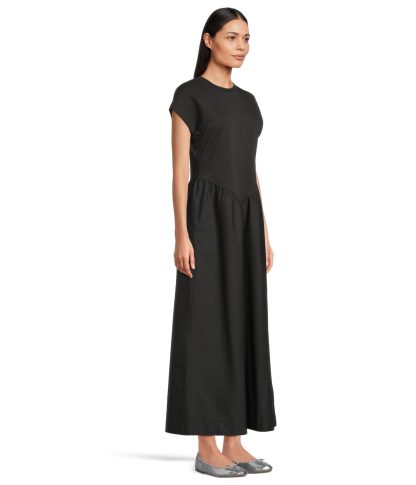Black patchwork short-sleeved long dress