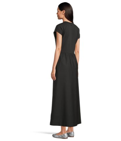 Black patchwork short-sleeved long dress - Image 2