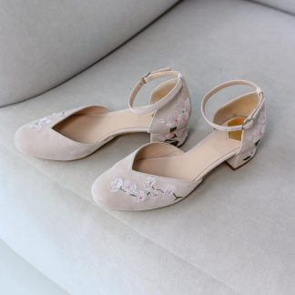 Cherry Blossom Embroidered Chunky Heel Sandals