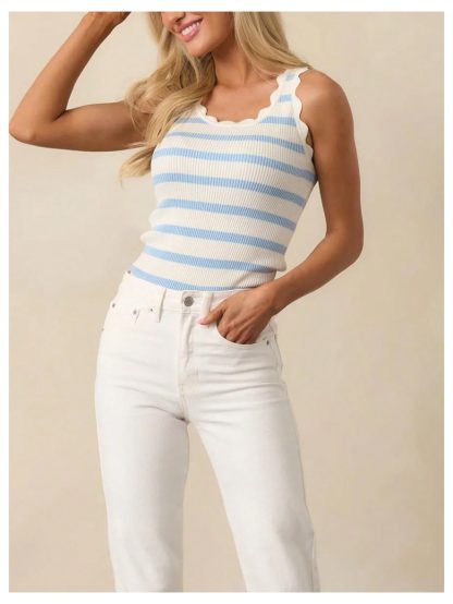 French fresh wave collar striped knitted vest