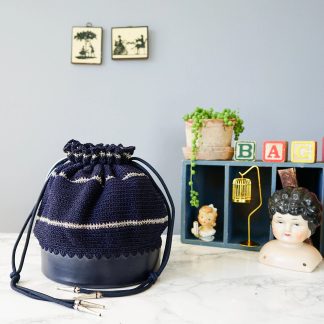 Vintage navy knitted drawstring bucket bag