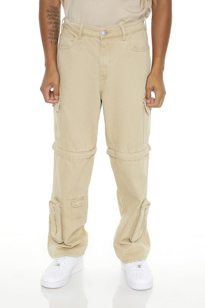 Khaki Multi-Pocket Cargo Jeans - Image 3