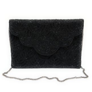 Dark Night Scallop Hand-Beaded Evening Bag