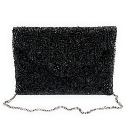 Dark Night Scallop Hand-Beaded Evening Bag