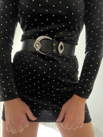 Dark black belt with dual metal decoration - Image 8