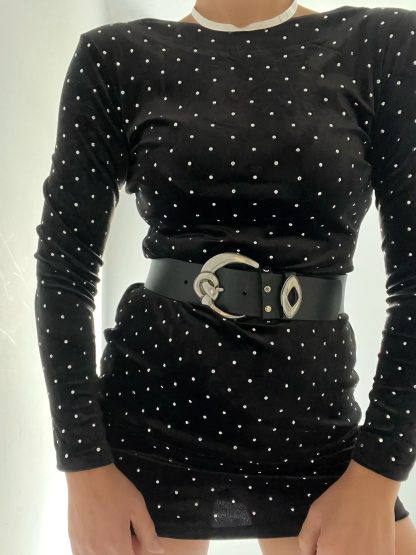 Dark black belt with dual metal decoration - Image 7
