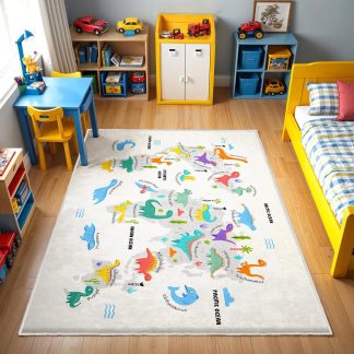 Dinosaur World Map Children's Carpet