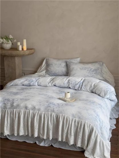 French pastoral ink lace four-piece bedding set