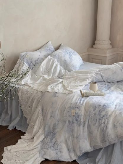 French pastoral ink lace four-piece bedding set - Image 4