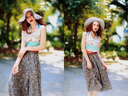 Deep-heeled small floral A-line midi skirt - Image 3