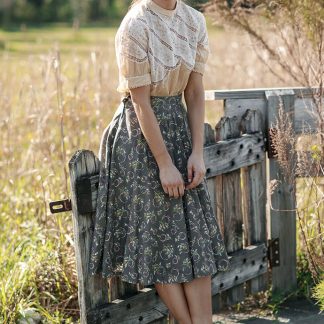 Deep-heeled small floral A-line midi skirt