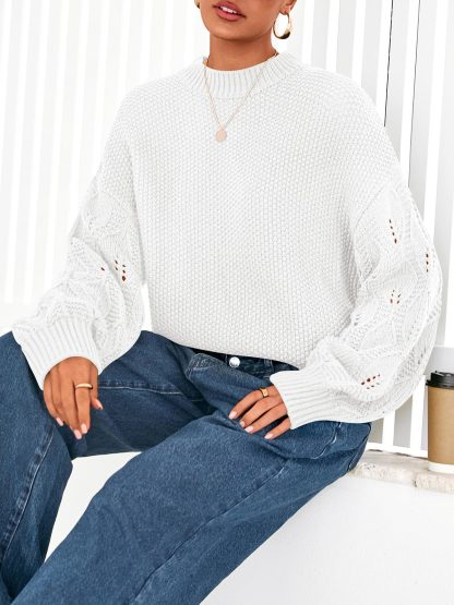 White Chunky Knit Crewneck Sweater - Image 5