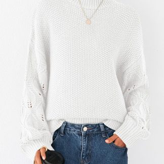 White Chunky Knit Crewneck Sweater