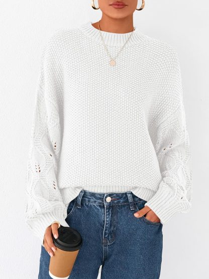 White Chunky Knit Crewneck Sweater