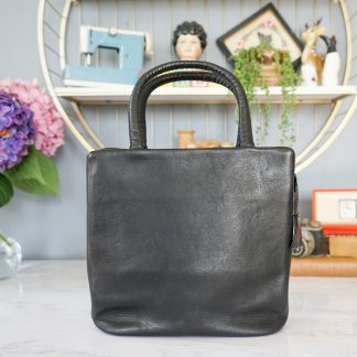 Vintage black leather square tote bag