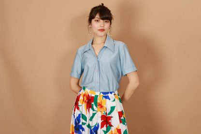 Colorful Large Floral Print A-Line Midi Skirt - Image 4