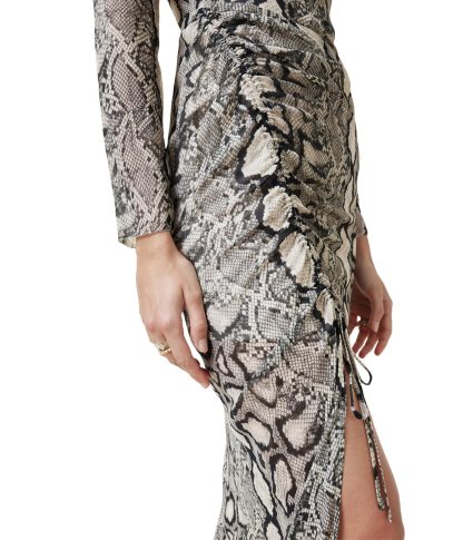 Snake print high collar slit slim dress - Image 4