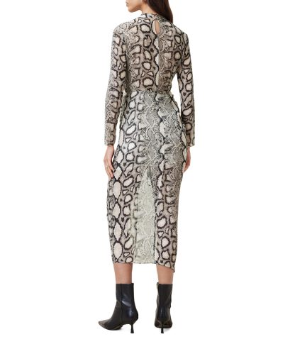 Snake print high collar slit slim dress - Image 2