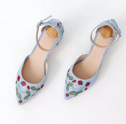 Summer Strawberry Field Embroidered Block Heel Sandals