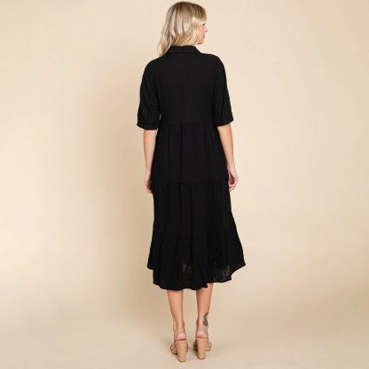 Classic black shirt collar swing dress - Image 2