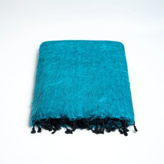 Blue contrast black tassel blend throw blanket