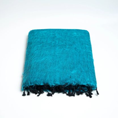 Blue contrast black tassel blend throw blanket