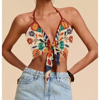 Printed satin backless camisole