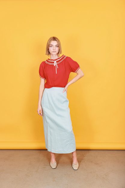 Light blue high-waisted straight skirt - Image 5