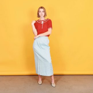 Light blue high-waisted straight skirt