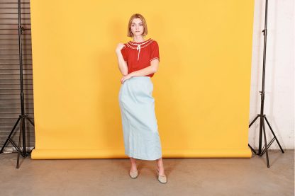 Light blue high-waisted straight skirt