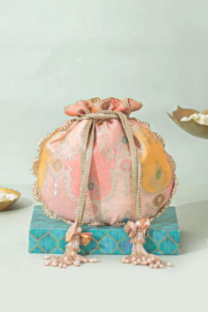 Pink and orange contrast embroidered drawstring bag - Image 6