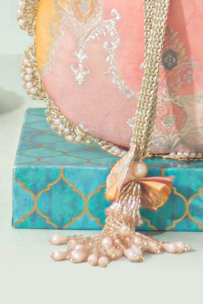 Pink and orange contrast embroidered drawstring bag - Image 2